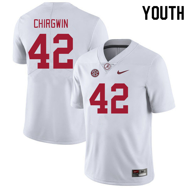Youth #42 MJ Chirgwin Alabama Crimson Tide College Footabll Jerseys Stitched-White